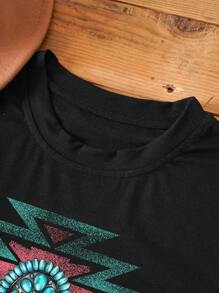 INAWLY Camiseta con estampado geométrico