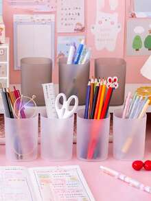 2pcs Clear Pen Holder, Simple Multi-purpose Desktop Stationery Storage Box For Student, Office Stationery Storage - Clear - View 1