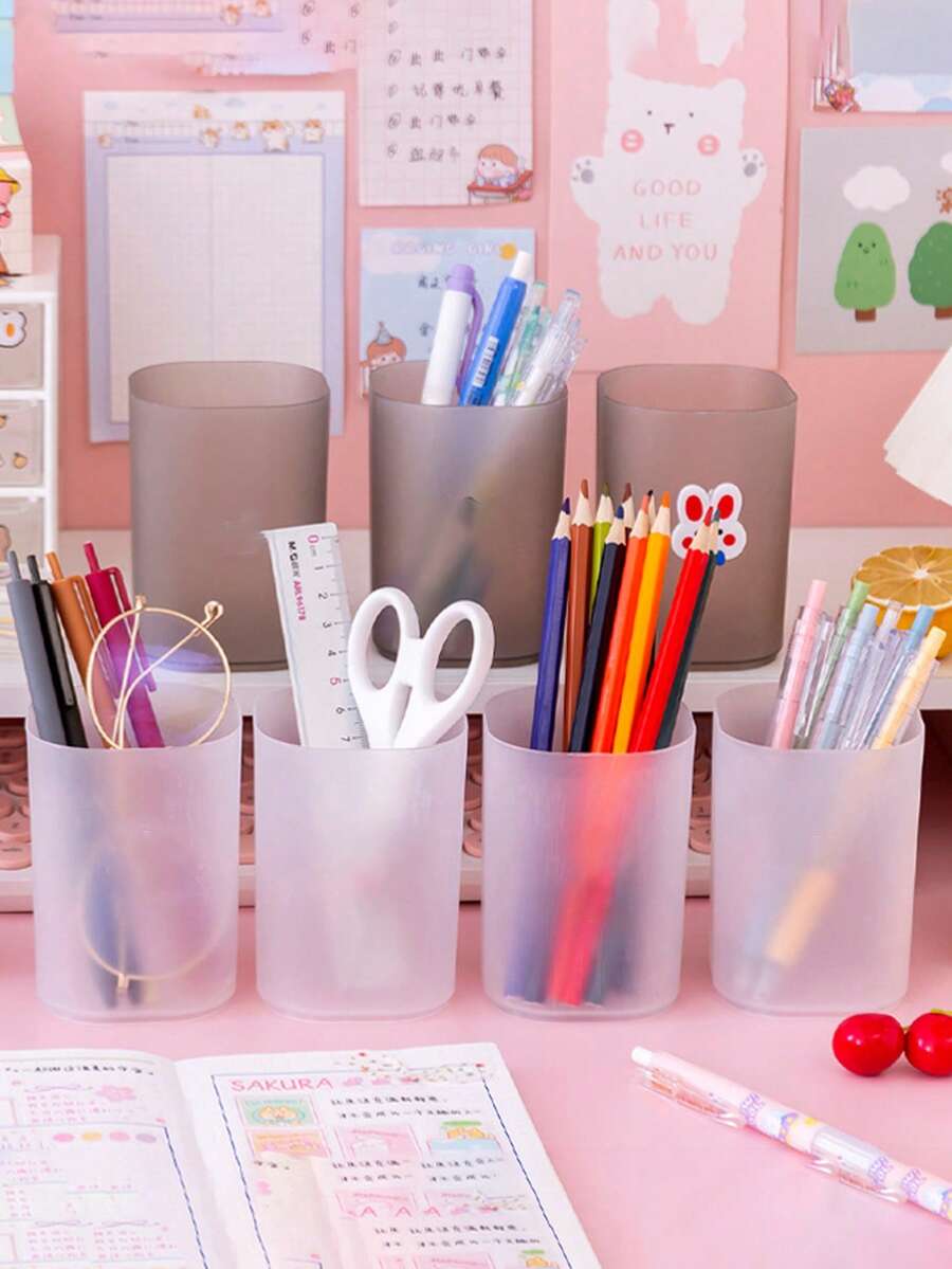 2pcs Clear Pen Holder, Simple Multi-purpose Desktop Stationery Storage Box For Student, Office Stationery Storage - Clear - View 1