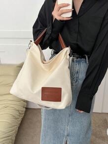 Letter Patch Decor Top Handle Bag Double Handle - White - View 1