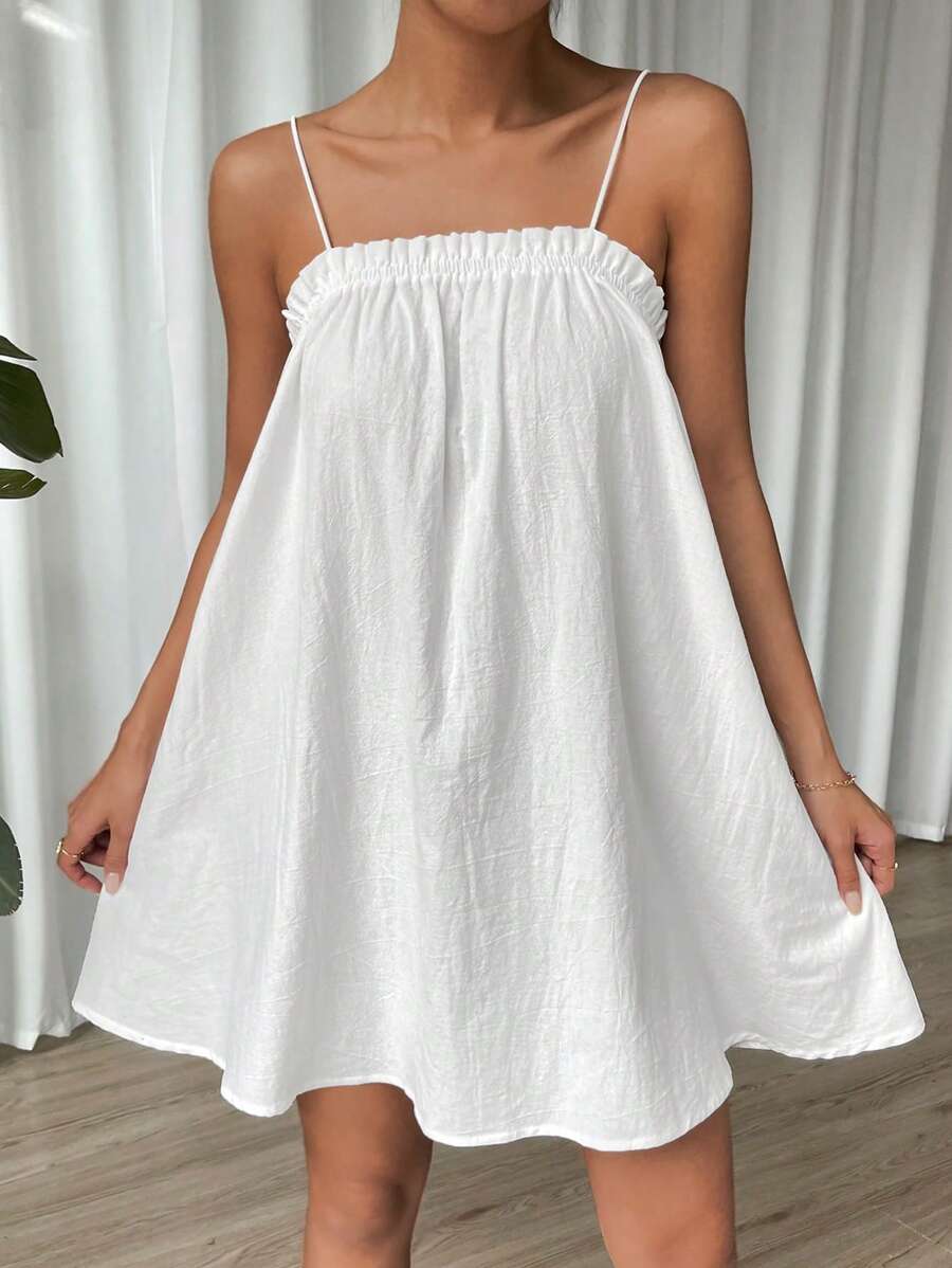 SHEIN EZwear 素色褶邊吊帶洋裝