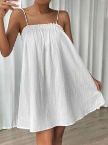 SHEIN EZwear 素色褶邊吊帶洋裝