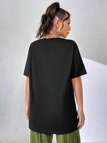 SHEIN EZwear Eye & Heart Print Tee - Black - View 2