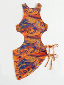 SHEIN Swim Allover Print Drawstring Side Cover Up - Multicolor - View 2