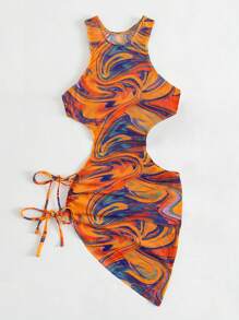 SHEIN Swim Allover Print Drawstring Side Cover Up - Multicolor - View 4