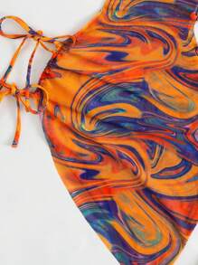 SHEIN Swim Allover Print Drawstring Side Cover Up - Multicolor - View 5