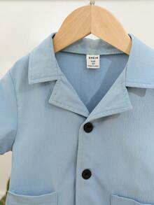 SHEIN 小男童雙口袋襯衫和短褲