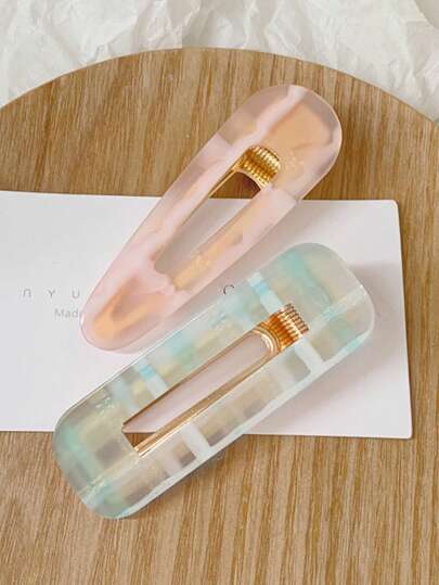 2pcs Women Graphic Geometric Design Fashionable Hair Clip For Daily Life