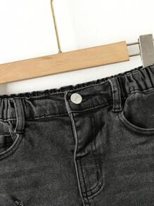 Toddler Boys Ripped Frayed Raw Trim Jeans - Black - View 6