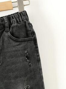 Toddler Boys Ripped Frayed Raw Trim Jeans - Black - View 7
