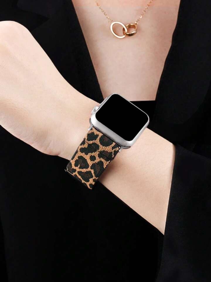 1pc Leopard Stretchy Nylon Watch Band Compatible With Apple