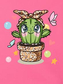 SHEIN Essnce Plus Cactus & Butterfly Print Drop Shoulder Tee - Pink - View 6