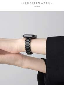 1条男女通用合金三珠表带,兼容表带44mm、40mm、45mm、41mm、38mm、46mm、42mm,单色金属质感,时尚百搭,适用于Series 11、10、9、8、SE、7、6、5、4、3、Ultra 2、49mm,返校季送给女性的礼物 - 黑色 - 查看 4