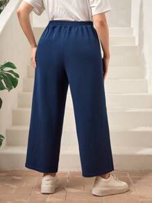 Mulvari Pantalones de pierna ancha con diseño de parche de letra - Azul Marino - Ver 2