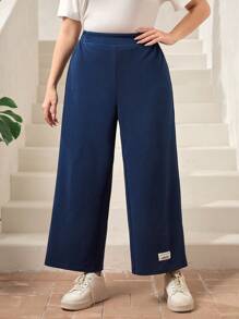 Mulvari Pantalones de pierna ancha con diseño de parche de letra - Azul Marino - Ver 4