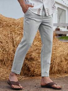 Manfinity Homme 男士素色斜口袋西裝褲 - 淺灰色 - 查看 1