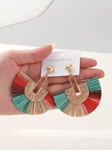 對歐美復古波西米亞漸變色半圓形幾何形狀鋅合金吊式耳環 - 彩色 - 查看 1