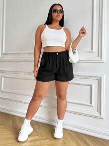 SHEIN EZwear Plus Fold Pleated Shorts - Black - View 3