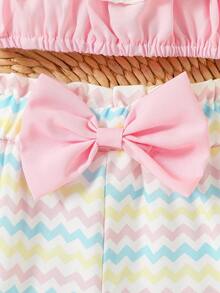 Baby Chevron Print Ruffle Trim Cami Top & Bow Front Shorts - Multicolor - View 5