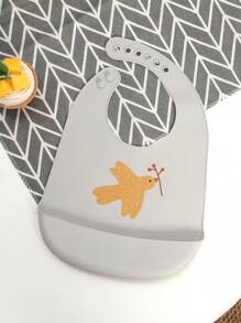 Bebé 1 pieza Babero de silicona con patrón de pájaro - Gris - Ver 2