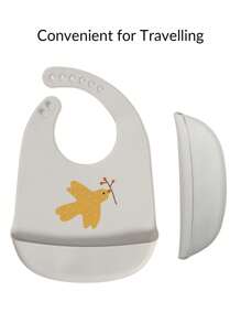Bebé 1 pieza Babero de silicona con patrón de pájaro - Gris - Ver 4