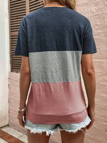 SHEIN LUNE 撞色落肩T恤 - 彩色 - 查看 2