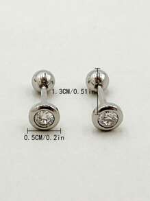 1對迷人不銹鋼方晶鋯石裝飾耳釘男士日常裝飾時尚外觀 - 銀色 - 查看 3