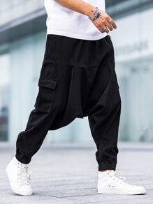 Manfinity EMRG Loose Men's Jeans With Flap Pockets, Side Drop Crotch Design - Black - View 4