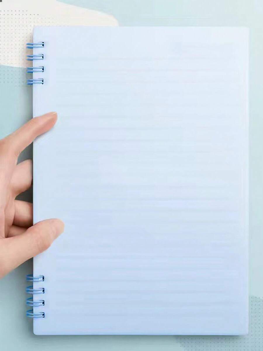 1pc Plain Loose-leaf Notebook, Simple Portable Binder Loose Leaf Journal For School Student, Office - Blue - View 1