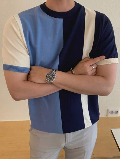 DAZY Suéter de punto con bloques de color para hombre, atuendo de negocios