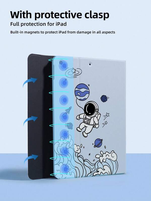 1pc Astronaut Pattern PU Protective Case With Wireless Keyboard