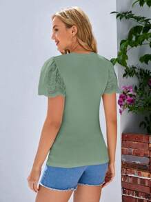 SHEIN Maternity Schiffy Sleeve Solid Tee - Mint Green - View 2