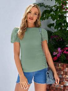 SHEIN Maternity Schiffy Sleeve Solid Tee - Mint Green - View 4