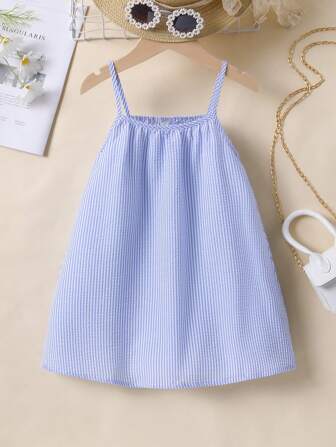 SHEIN Young Girl Sleeveless Loose Fit Short Casual Dress, Suitable For Summer