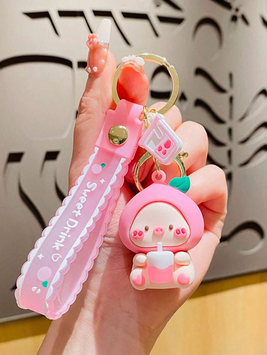 1入組女性卡通豬吊墜可愛鑰匙圈適用於鑰匙裝飾用品 - 粉色 - 查看 1