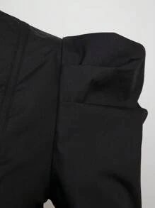 Hauture Crisscross Tie Puff Sleeve Dress - Black - View 6