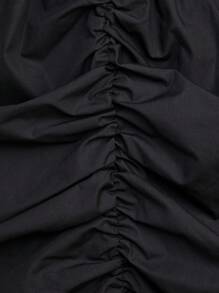 Hauture Crisscross Tie Puff Sleeve Dress - Black - View 7