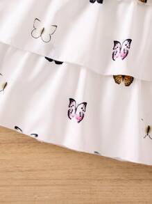 Souflis Souflis 小女童蝴蝶圖案多層下擺吊帶連衣裙和襯衫