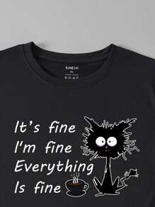 INAWLY Plus Áo thun họa tiết hoạt hình và khẩu hiệu It's Fine I'm Fine Mọi thứ đều ổn cho mùa hè - màu đen - Xem 4