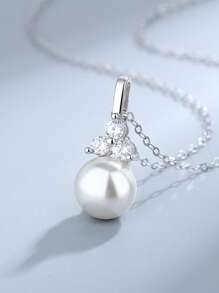 1條精美方形鋯石珍珠銀項鍊，適用於女性結婚禮品或裝飾鮮花節慶 - 銀色 - 查看 3