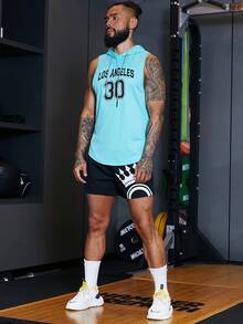 Street Sport Hombres Shorts con estampado de corona de cintura con cordón - Negro - Ver 5