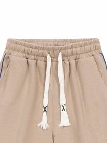 Men Tank Top & Drawstring Waist Shorts - Khaki - View 4
