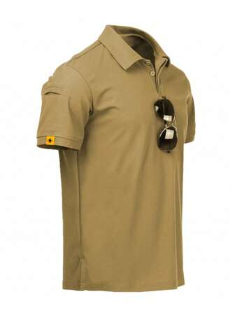 Men Star Patched Detail Split Hem Polo Shirt