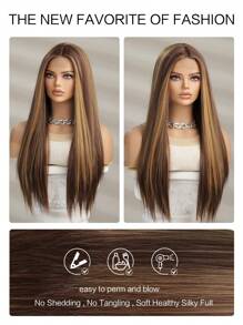 棕色高光金色中長直髮u型蕾絲化纖頭髮,每日進口絲4*1