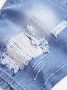 Men Cotton Ripped Frayed Bleach Wash Denim Shorts - Light Wash - View 5