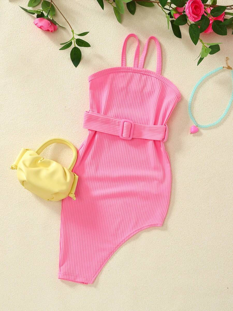 SHEIN Young Girl Asymmetrical Hem Cami Dress - Pink - View 1