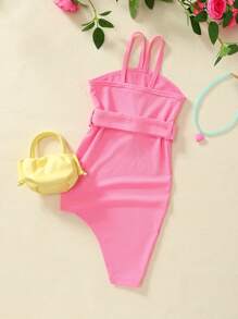 SHEIN Young Girl Asymmetrical Hem Cami Dress - Pink - View 2