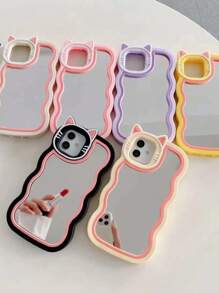 Cat Detail Mirror Phone Case - Black - View 2