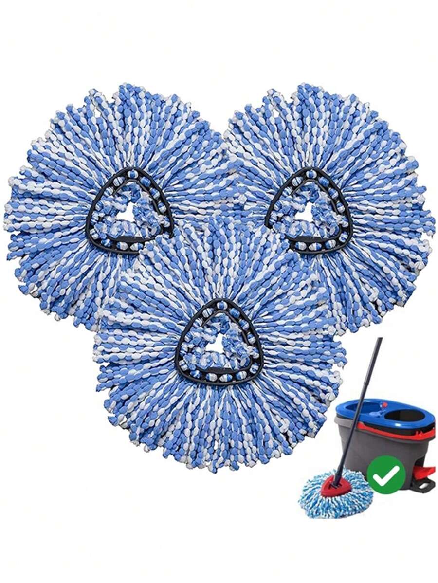 3 paquetes girar Fregona recargas para fácil enjuagar limpio microfibra girar Fregona piso limpieza sistema Accesorio - Azul y blanco - Ver 1