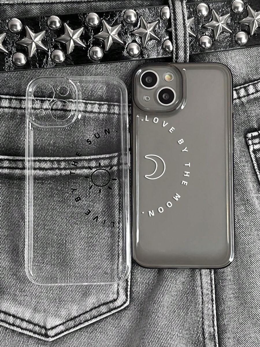 2 piezas Funda de celular transparente con estampado de letra - Multicolor - Ver 1